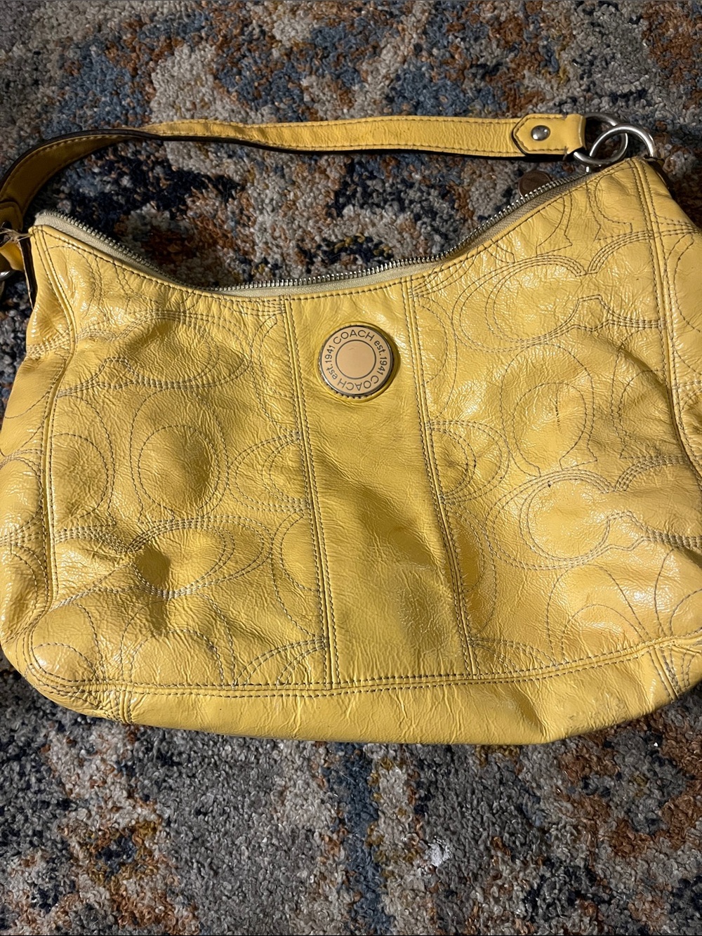 Coach Yellow Leather Signature-Embossed Shoulder Bag